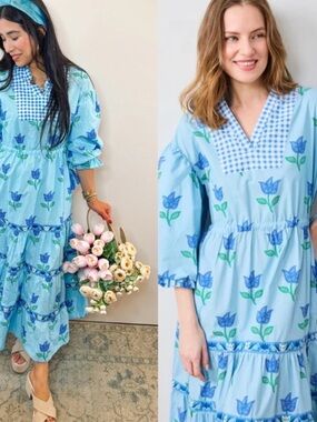 Printfresh Coconut Cafe Cotton Dress in tulip bloom